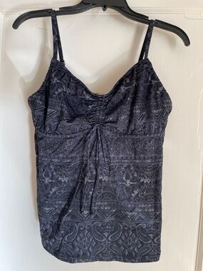 Lands' End Black Patterned Ruched Swim Cami